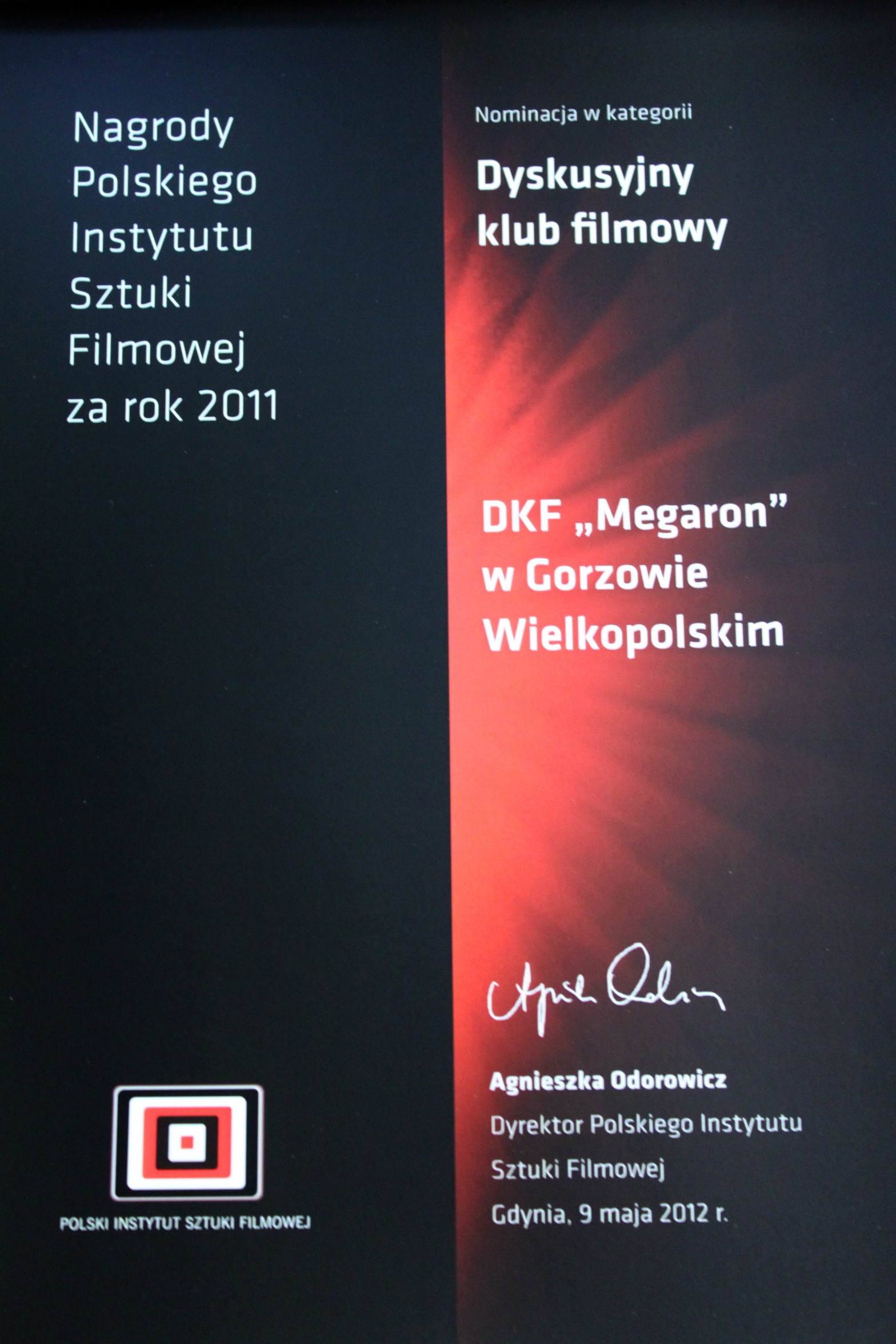 Nominacja DKF Megaron do nagrody PISF za rok 2011